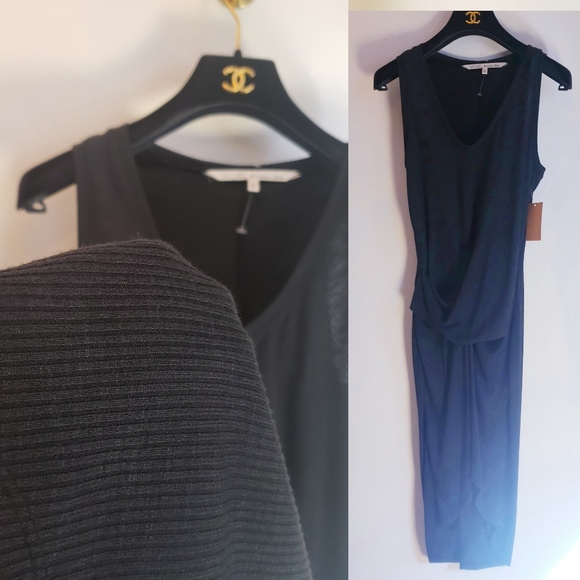 NWT RACHEL ROY Hi-Low Ribbed Tank Midi Dress Black MEDIUM Scoop Neck Ruched Slim - Picture 11 of 14